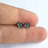 Oxidised Fine Silver Forget Me Not Stud Earrings ~ Handmade by The Tiny Tree Frog Jewellery