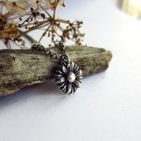 Oxidised Fine Silver Daisy Necklace ~ April Birth Flower ~ Handmade by The Tiny Tree Frog Jewellery