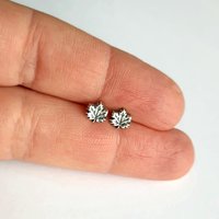 Oxidised Fine Silver Maple Leaf Stud Earrings ~ Handmade by The Tiny Tree Frog Jewellery