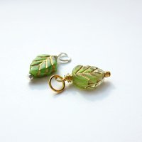 Green and Gold Czech Glass Leaf Charm ~ Handmade by The Tiny Tree Frog Jewellery