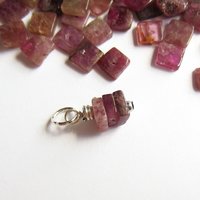 Rustic Pink Tourmaline Gemstone Stack Charm ~ October Birthstone  ~ Handmade by The Tiny Tree Frog Jewellery