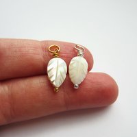 Mother of Pearl Leaf Charm ~ June Birthstone ~ Handmade by The Tiny Tree Frog Jewellery