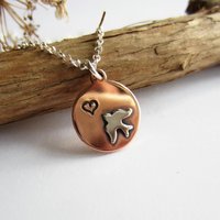 Bird and Heart Copper Necklace ~ Handmade by The Tiny Tree Frog Jewellery
