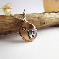 Bird and Heart Copper Necklace ~ Handmade by The Tiny Tree Frog Jewellery