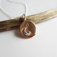 Crescent Moon and Star Copper Necklace ~ Handmade by The Tiny Tree Frog Jewellery
