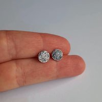 Oxidised Fine Silver and Sterling Silver Spiral Pattern Stud Earrings ~ Handmade by The Tiny Tree Frog Jewellery