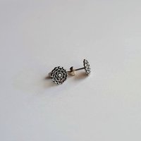 Oxidised Silver Dahlia Flower Stud Earrings - Handmade by The Tiny Tree Frog Jewellery