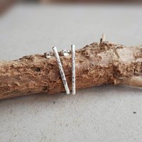 Dainty hammered and textured recycled sterling silver bar earrings, hand crafted by The Tiny Tree Frog Jewellery