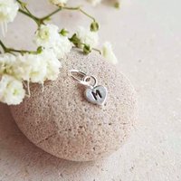 Sterling silver heart charm with hand stamped initial and jump ring