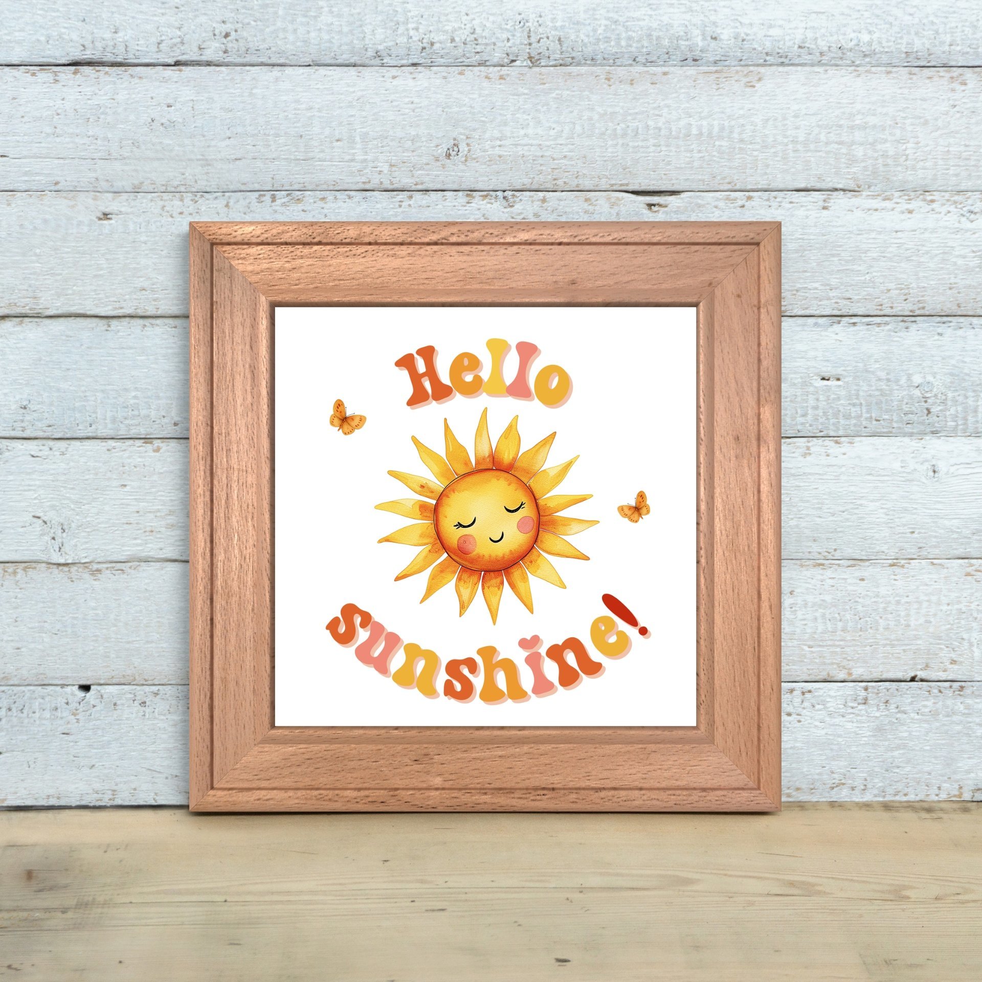 Cute colourful Hello Sunshine printable wall art room decor by The Tiny Tree Frog
