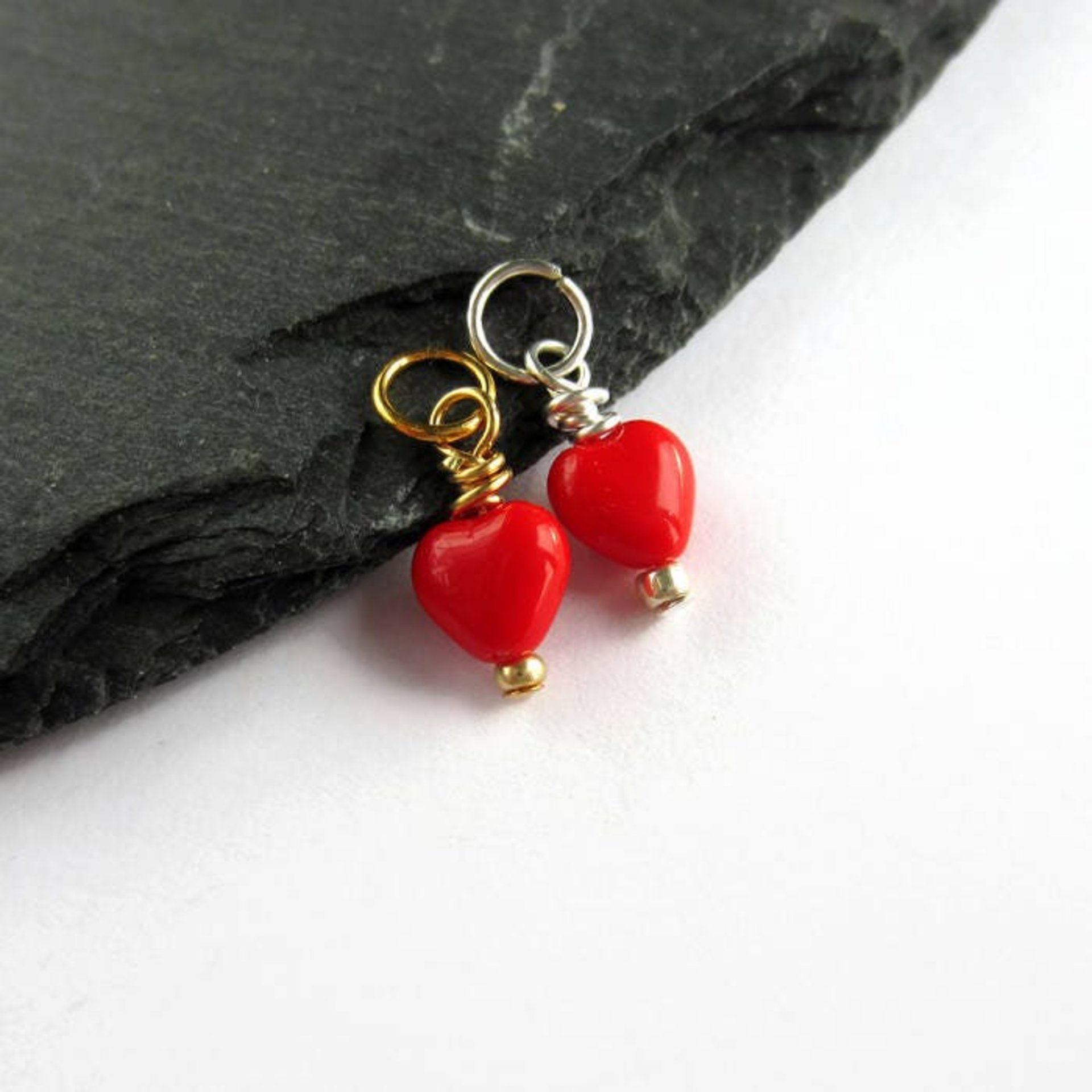 Tiny Red Czech Glass Heart Charm ~ Handmade by The Tiny Tree Frog Jewellery