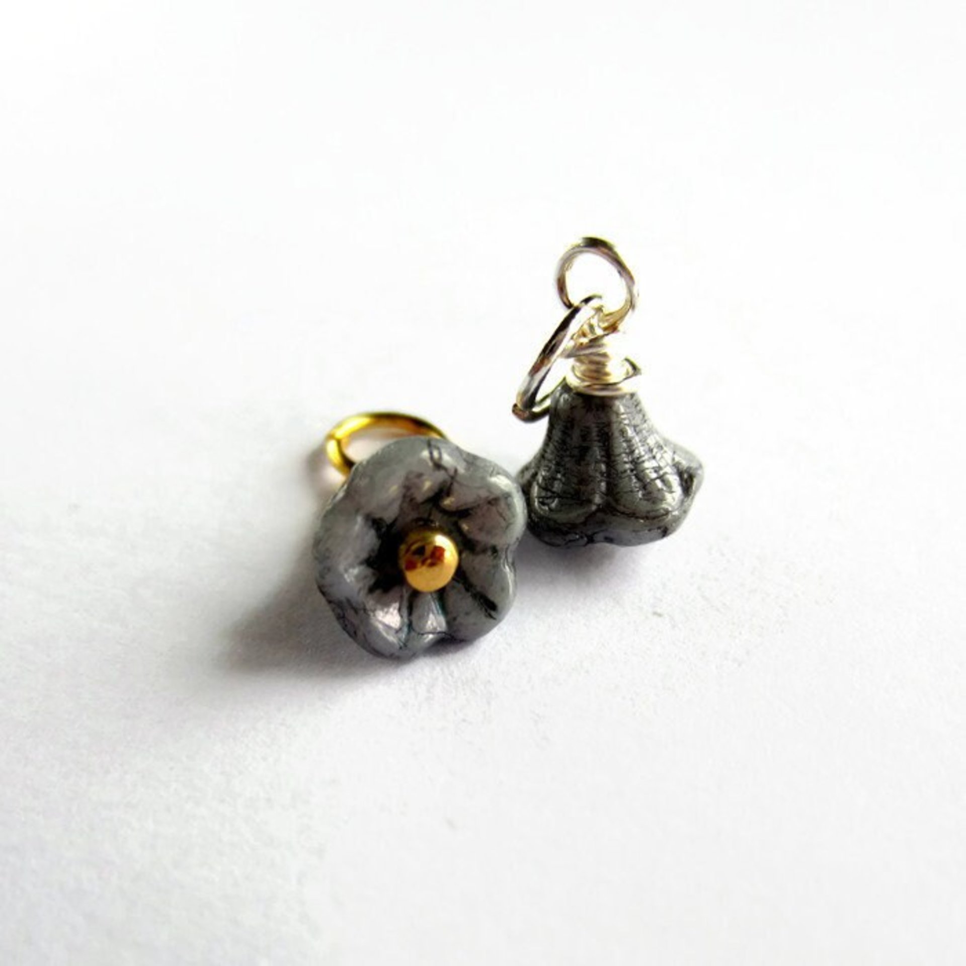 Tiny Grey Czech Glass Flower Charm ~ Handmade by The Tiny Tree Frog Jewellery