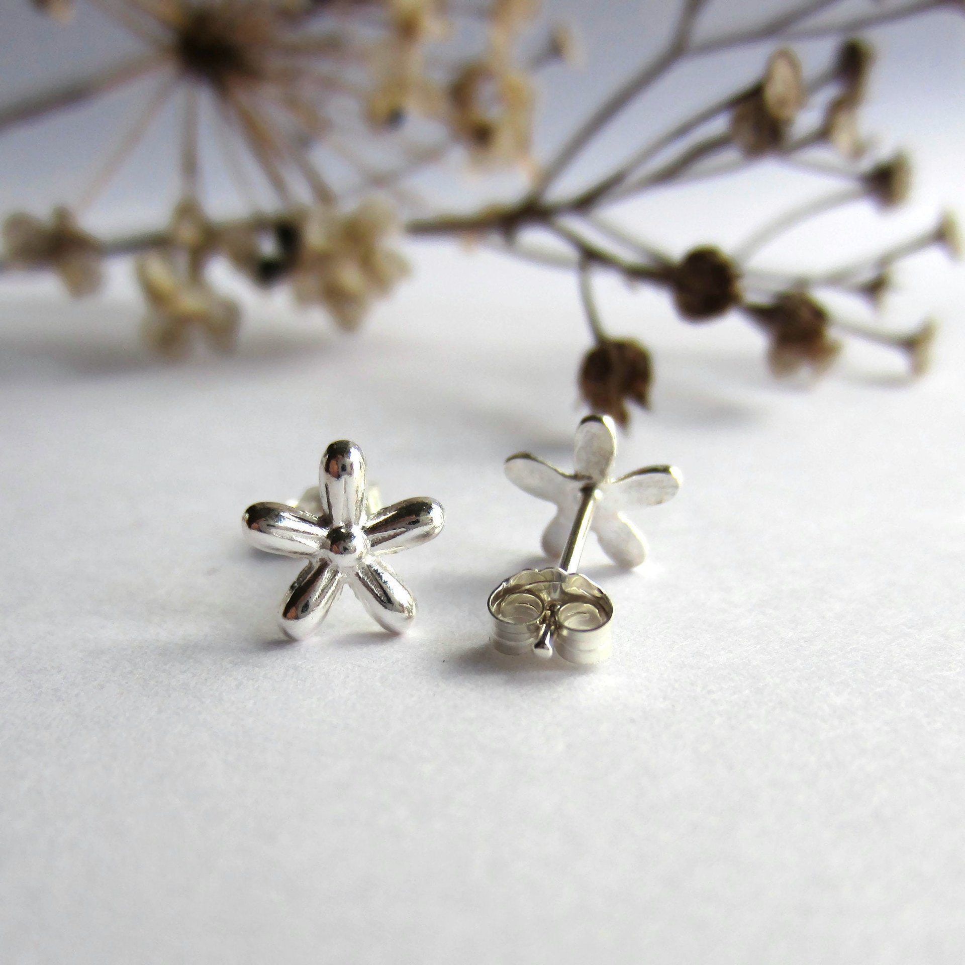 Fine Silver Star Flower Earrings ~ Handmade by The Tiny Tree Frog Jewellery