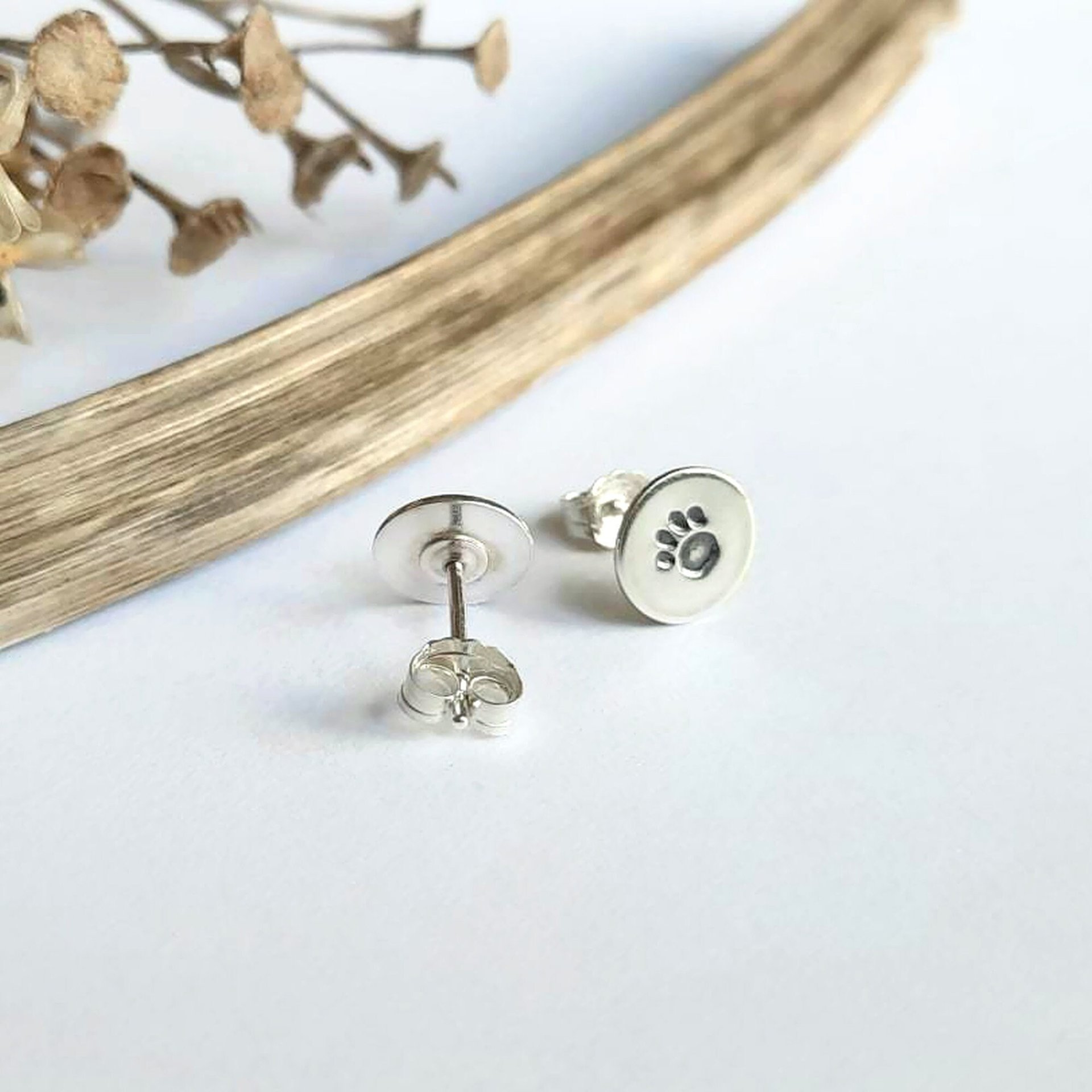 Hand Stamped 925 Sterling Silver Paw Print Earrings ~ Handmade by The Tiny Tree Frog Jewellery