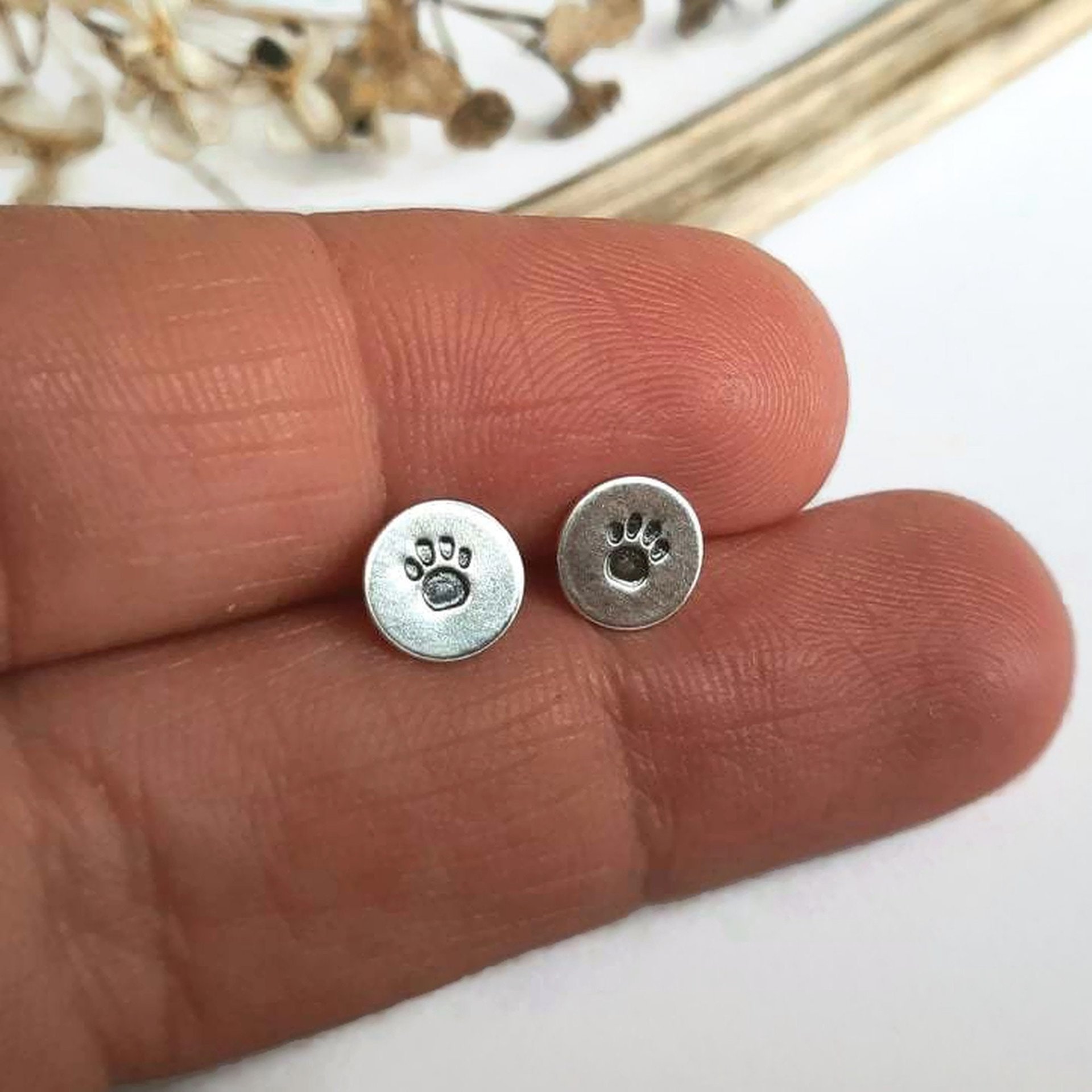 Hand Stamped 925 Sterling Silver Paw Print Earrings ~ Handmade by The Tiny Tree Frog Jewellery