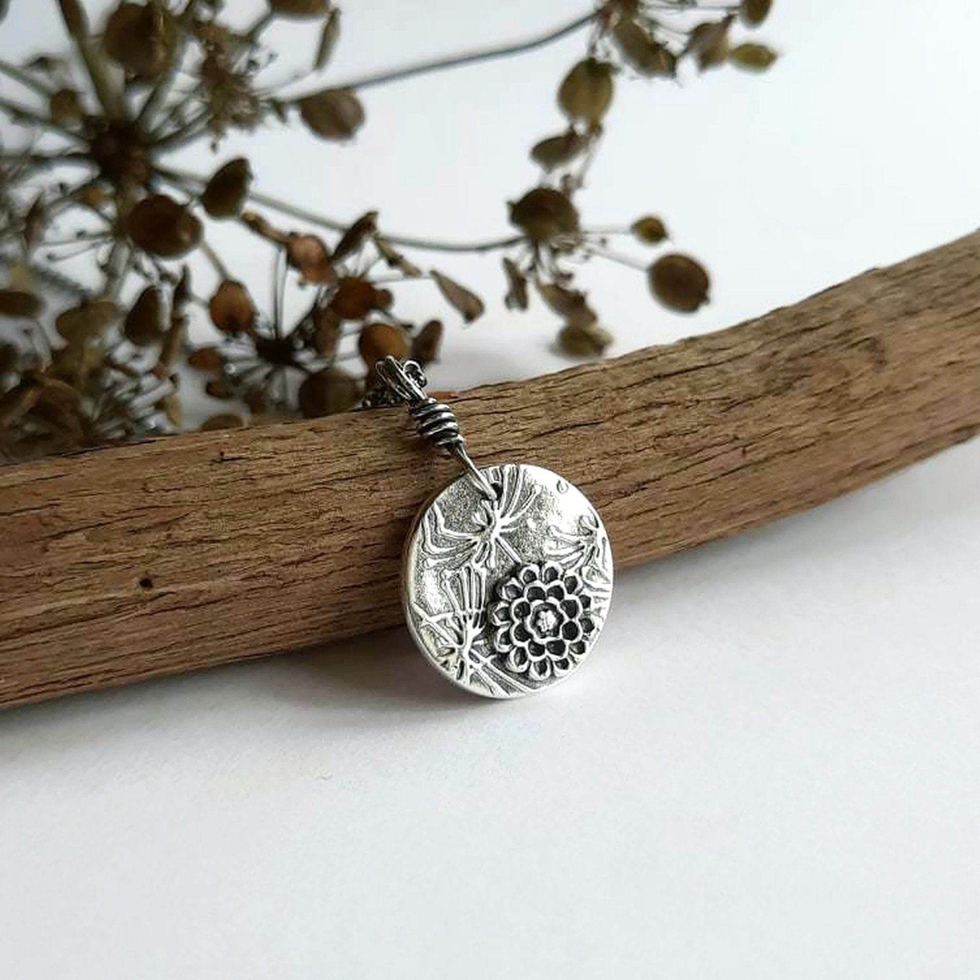 Oxidised Fine Silver Flower Necklace ~ Circular ~ Handmade by The Tiny Tree Frog Jewellery