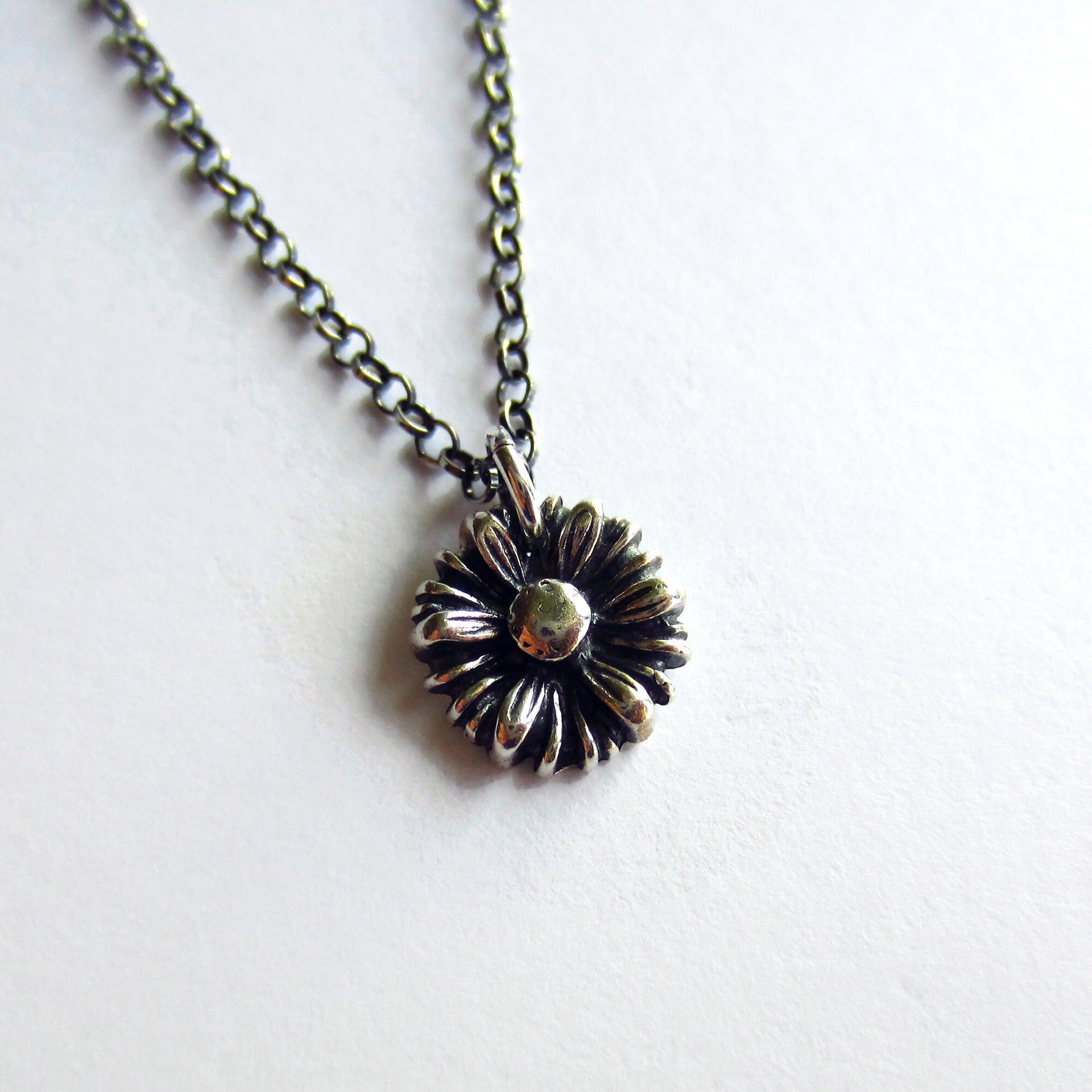 Oxidised Fine Silver Daisy Necklace ~ April Birth Flower ~ Handmade by The Tiny Tree Frog Jewellery