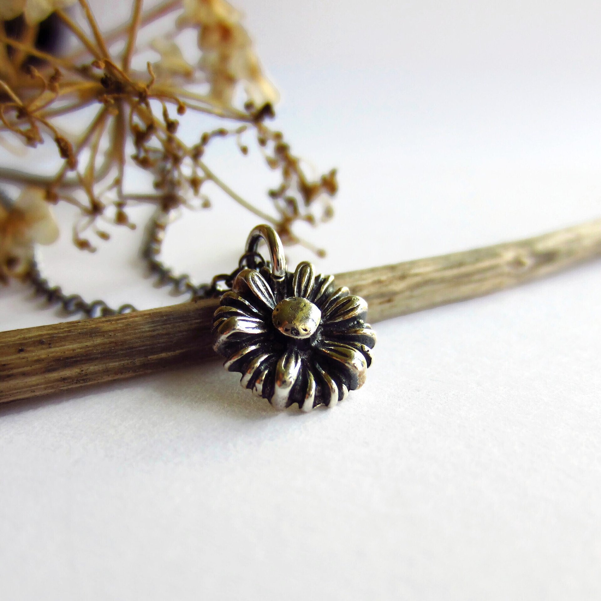 Oxidised Fine Silver Daisy Necklace ~ April Birth Flower ~ Handmade by The Tiny Tree Frog Jewellery