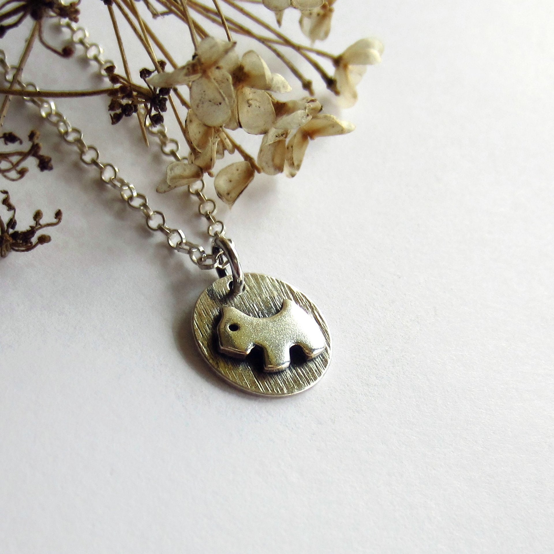 Cute Terrier Dog Necklace ~ Fine Silver and Sterling Silver ~ Handmade by The Tiny Tree Frog Jewellery