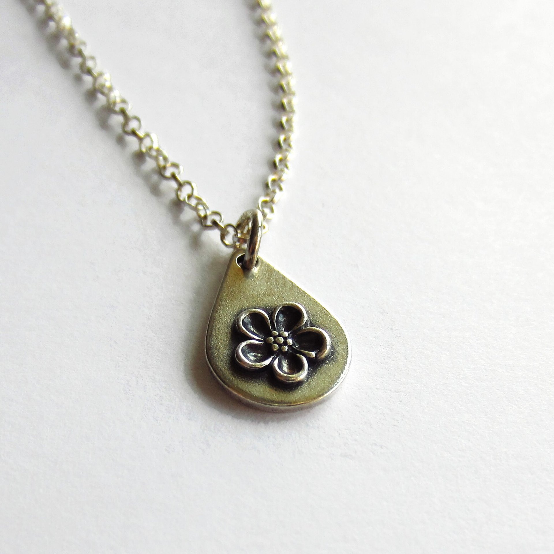 Silver Forget Me Not Teardrop Necklace ~ Handmade by The Tiny Tree Frog Jewellery