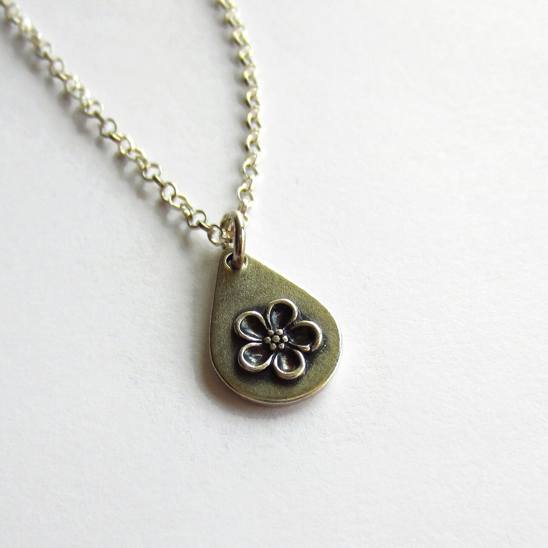 Silver Forget Me Not Teardrop Necklace ~ Handmade by The Tiny Tree Frog Jewellery