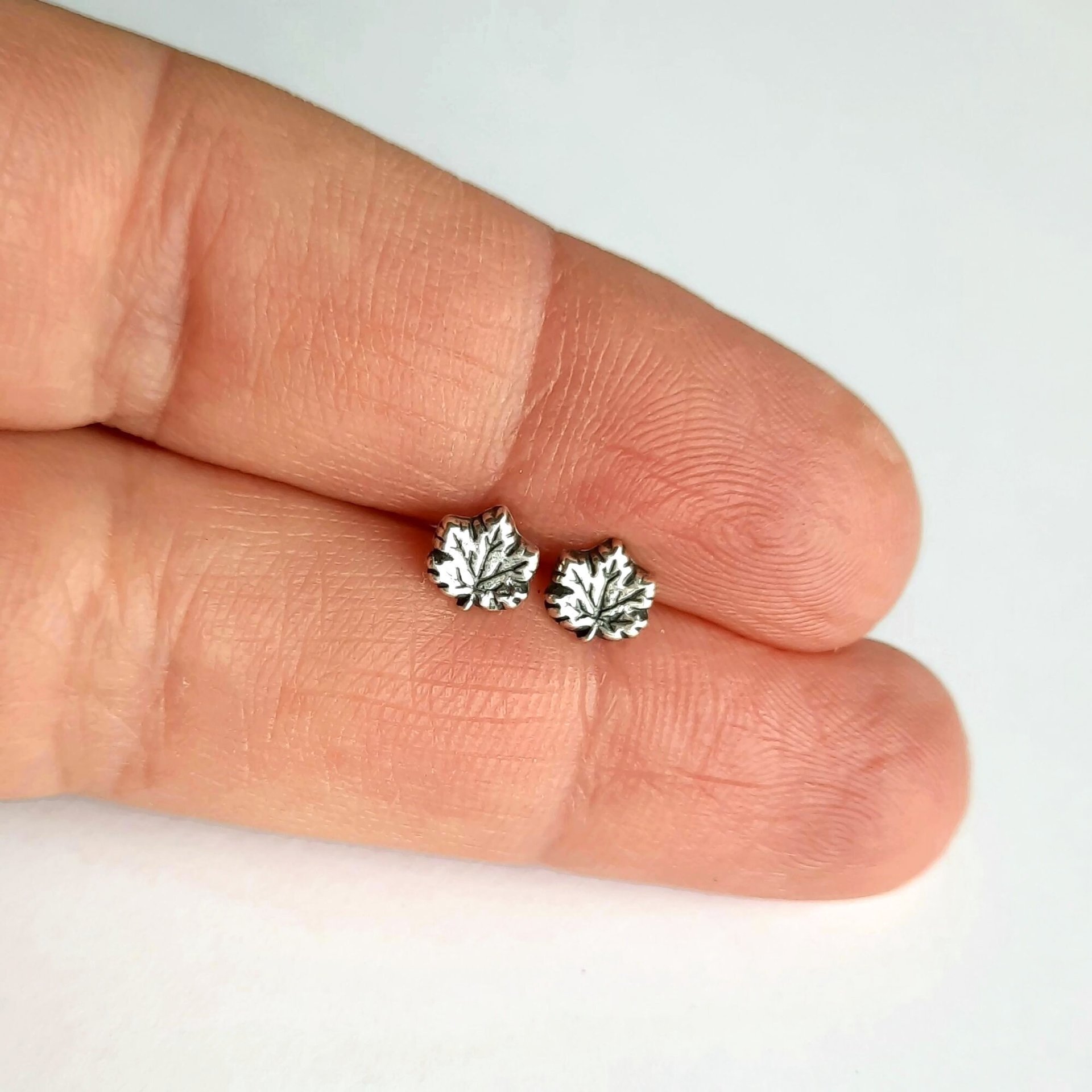 Oxidised Fine Silver Maple Leaf Stud Earrings ~ Handmade by The Tiny Tree Frog Jewellery
