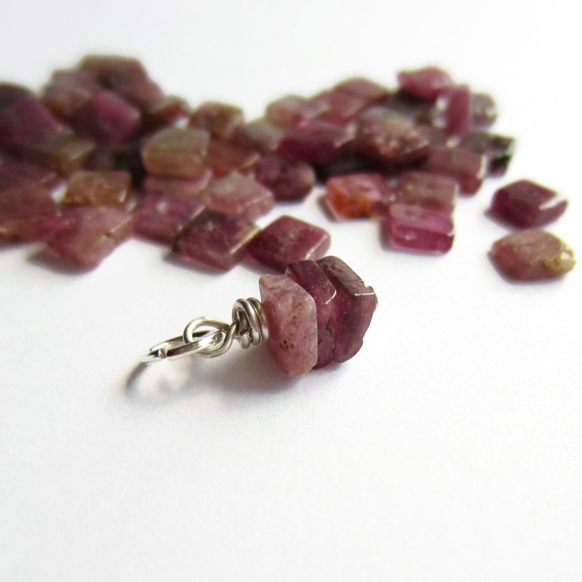 Rustic Pink Tourmaline Gemstone Stack Charm ~ October Birthstone  ~ Handmade by The Tiny Tree Frog Jewellery
