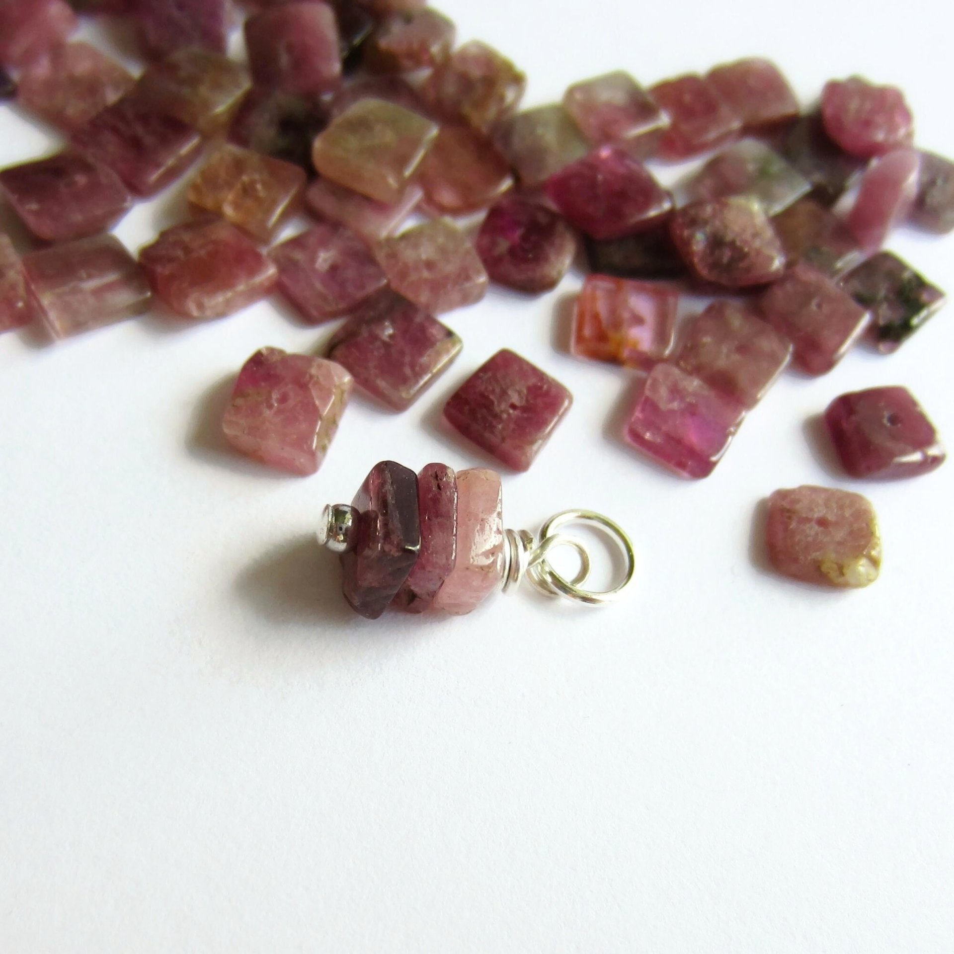 Rustic Pink Tourmaline Gemstone Stack Charm ~ October Birthstone  ~ Handmade by The Tiny Tree Frog Jewellery