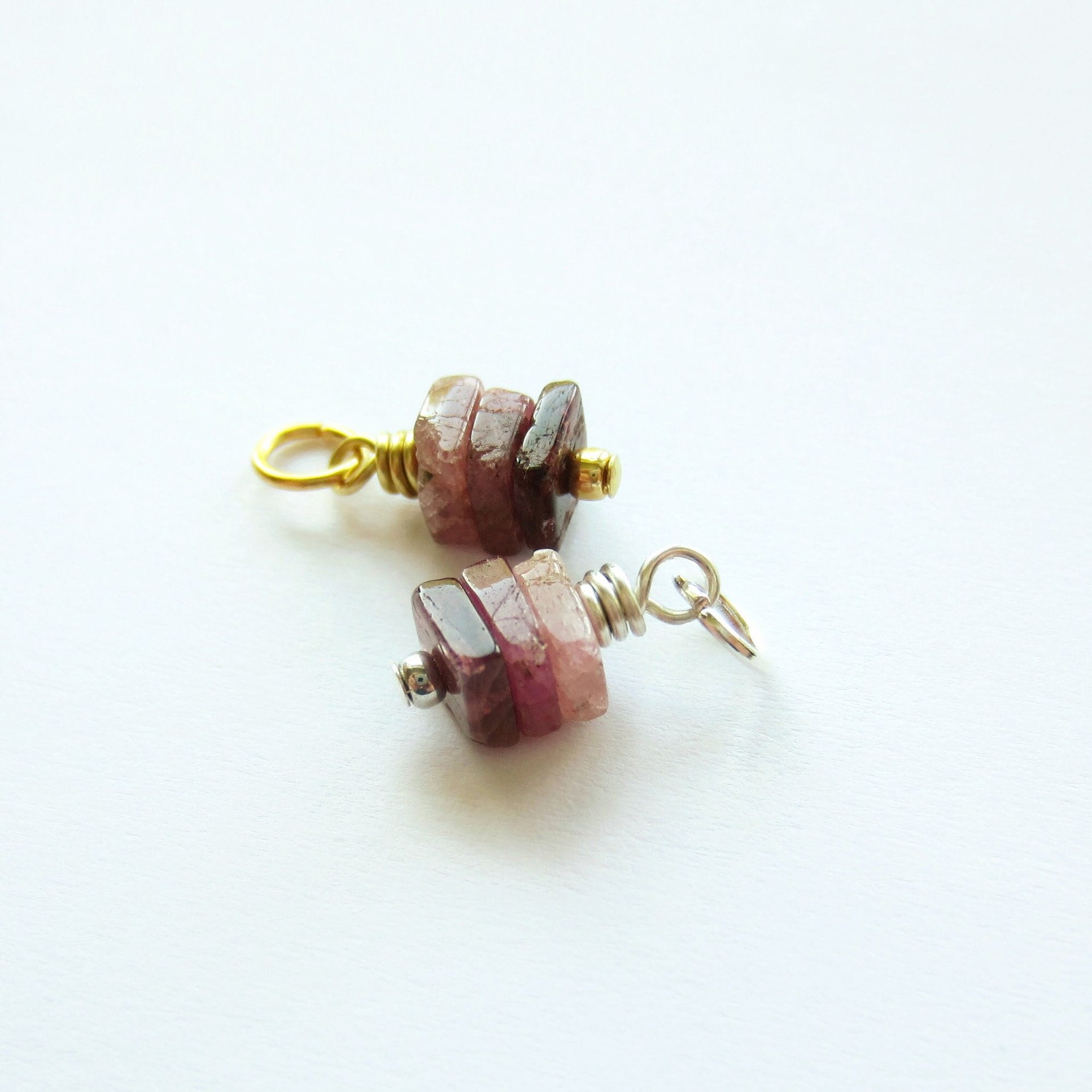Rustic Pink Tourmaline Gemstone Stack Charm ~ October Birthstone  ~ Handmade by The Tiny Tree Frog Jewellery