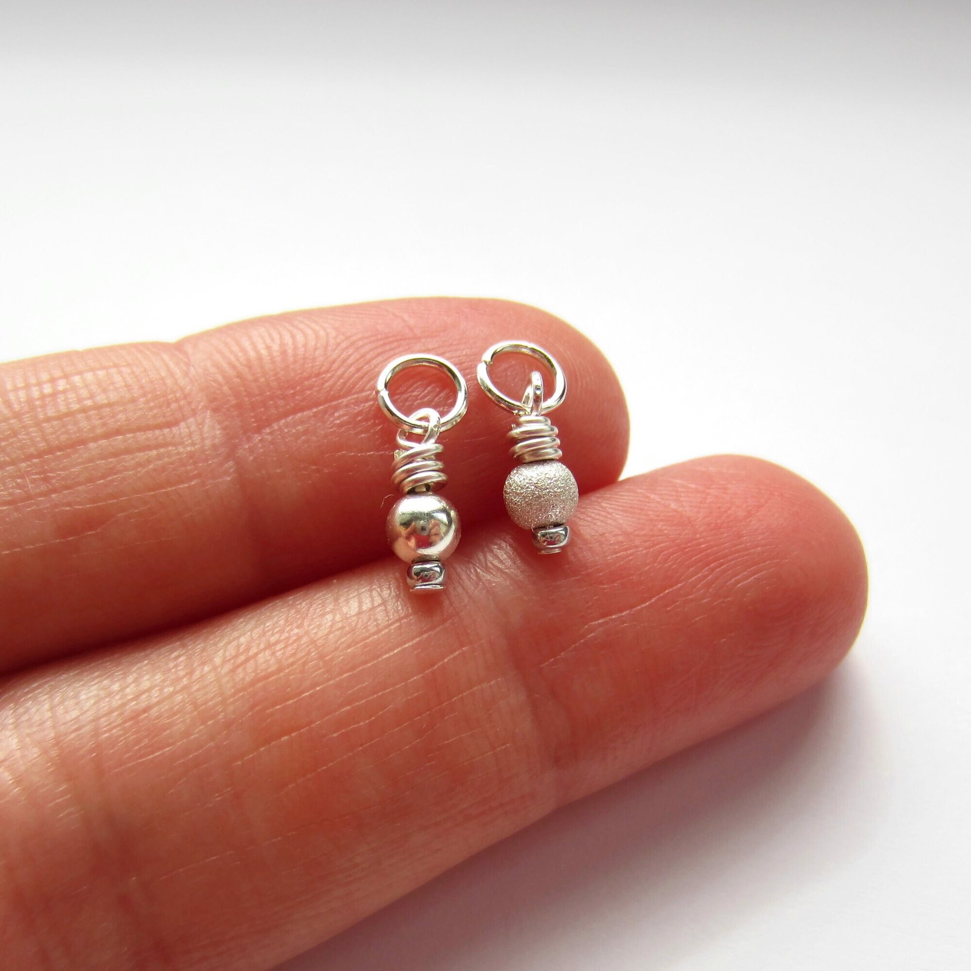 Sterling Silver Wire Wrapped Bead Charm ~ Shiny or Frosted Stardust Finish ~ Handmade by The Tiny Tree Frog Jewellery