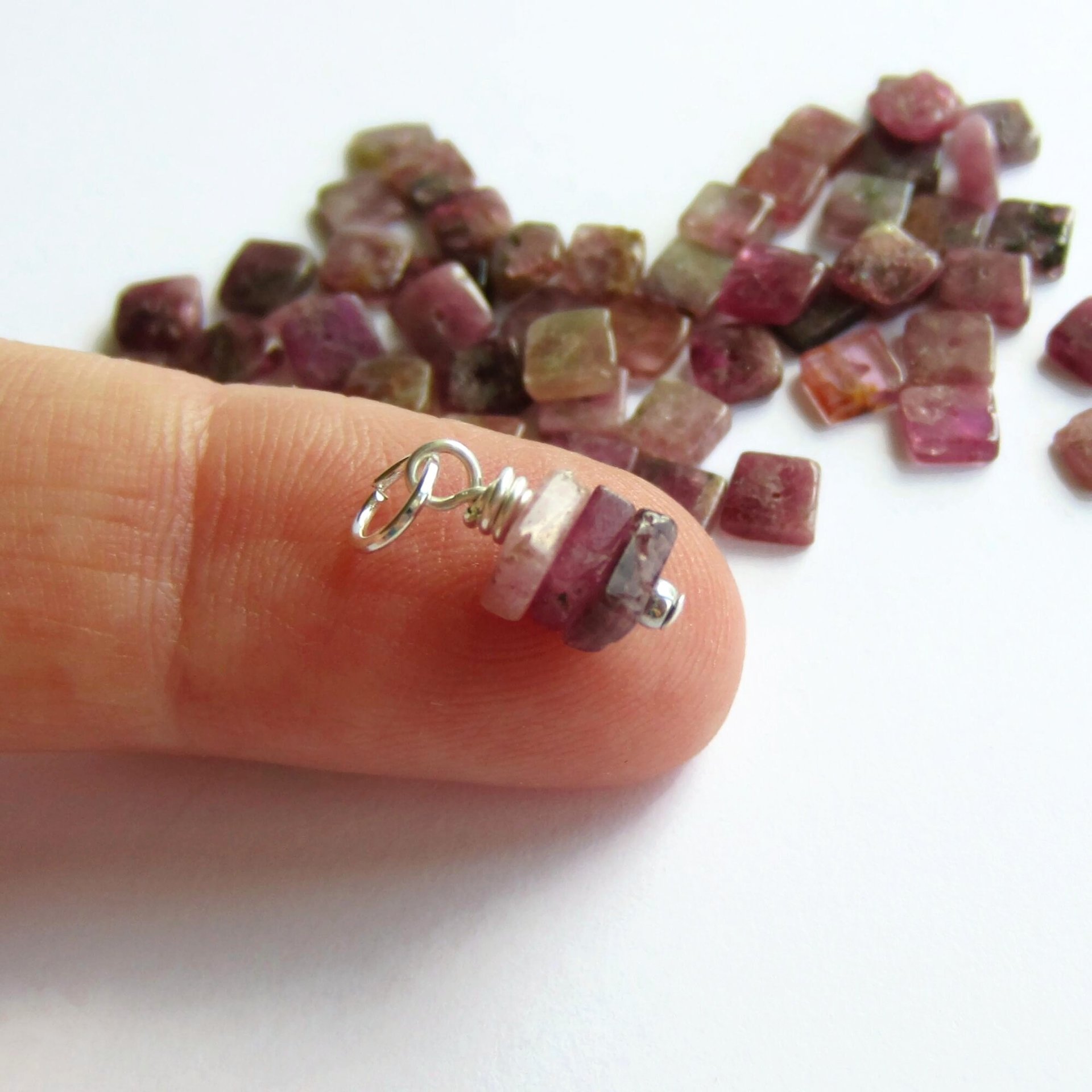 Rustic Pink Tourmaline Gemstone Stack Charm ~ October Birthstone  ~ Handmade by The Tiny Tree Frog Jewellery