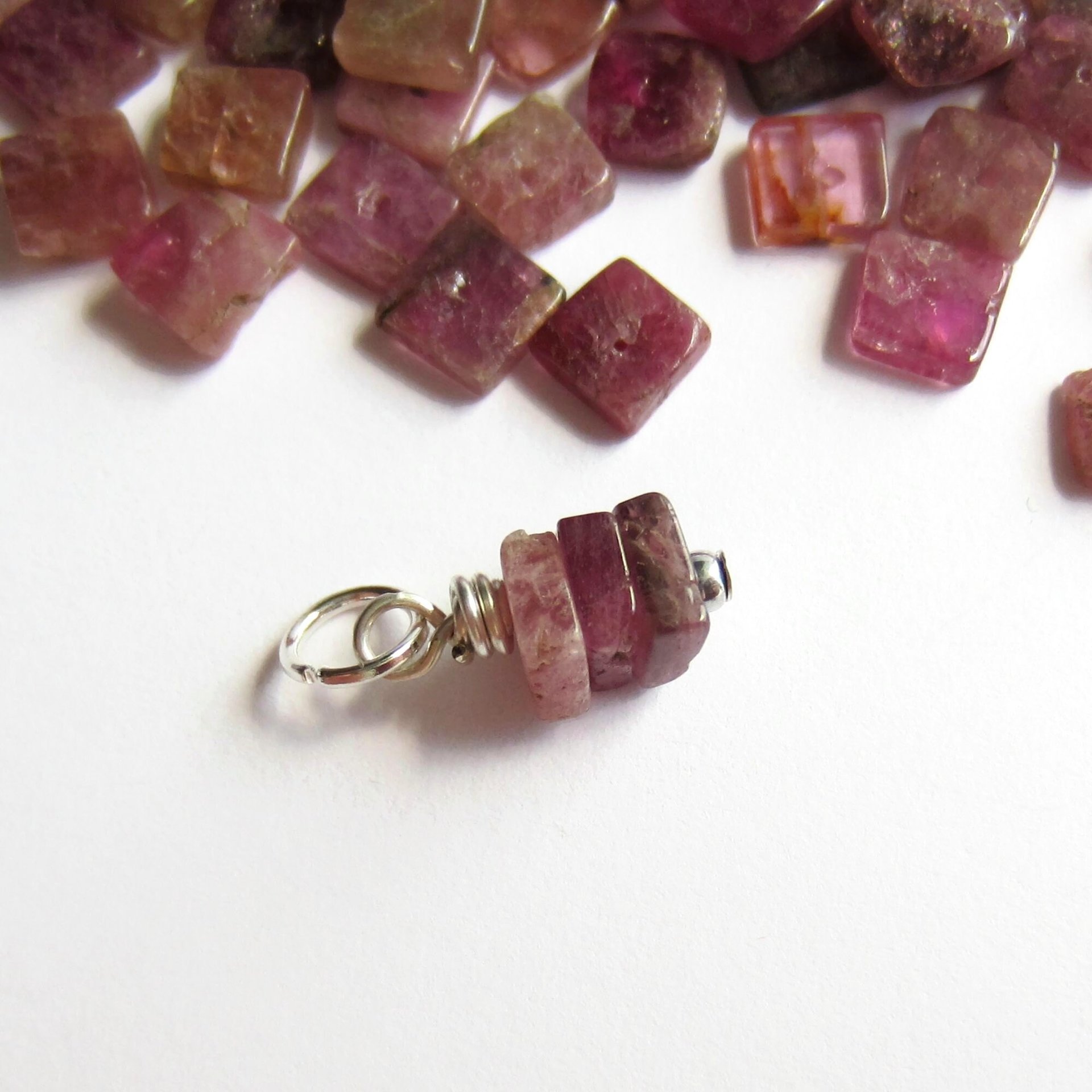 Rustic Pink Tourmaline Gemstone Stack Charm ~ October Birthstone  ~ Handmade by The Tiny Tree Frog Jewellery
