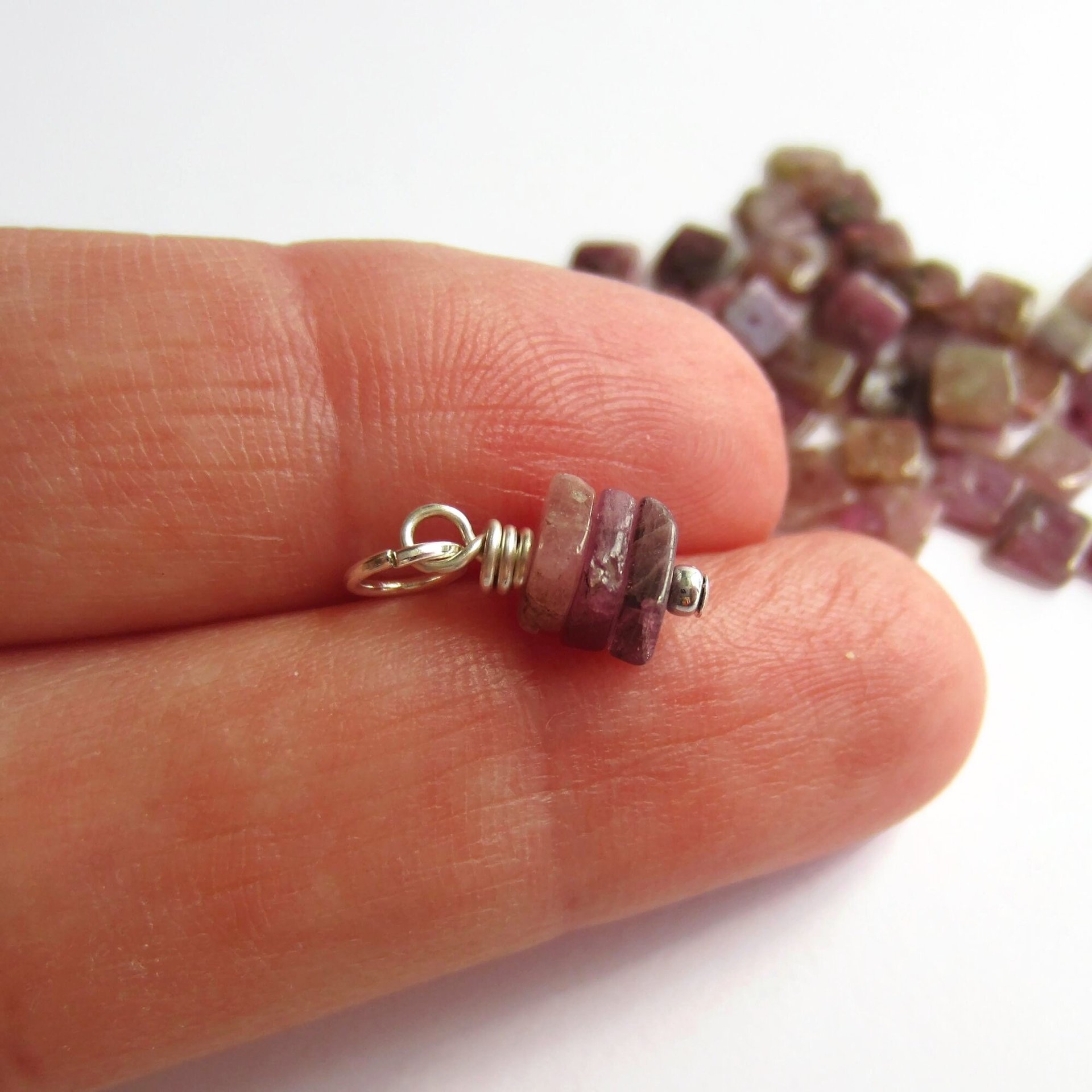Rustic Pink Tourmaline Gemstone Stack Charm ~ October Birthstone  ~ Handmade by The Tiny Tree Frog Jewellery