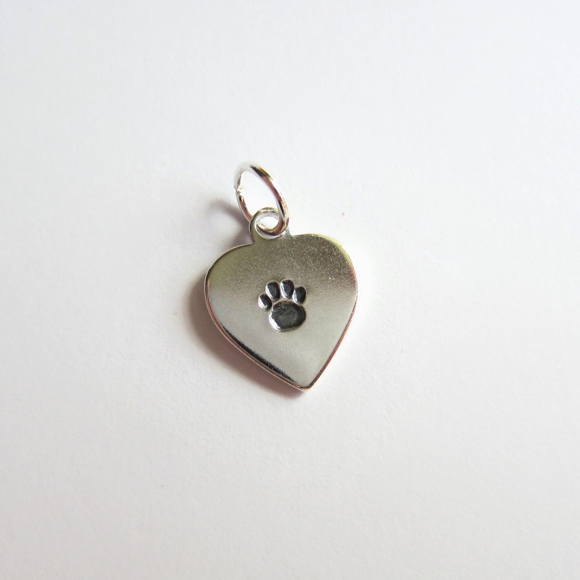 Hand Stamped Sterling Silver Heart Shaped Paw Print Charm ~ Handmade by The Tiny Tree Frog Jewellery