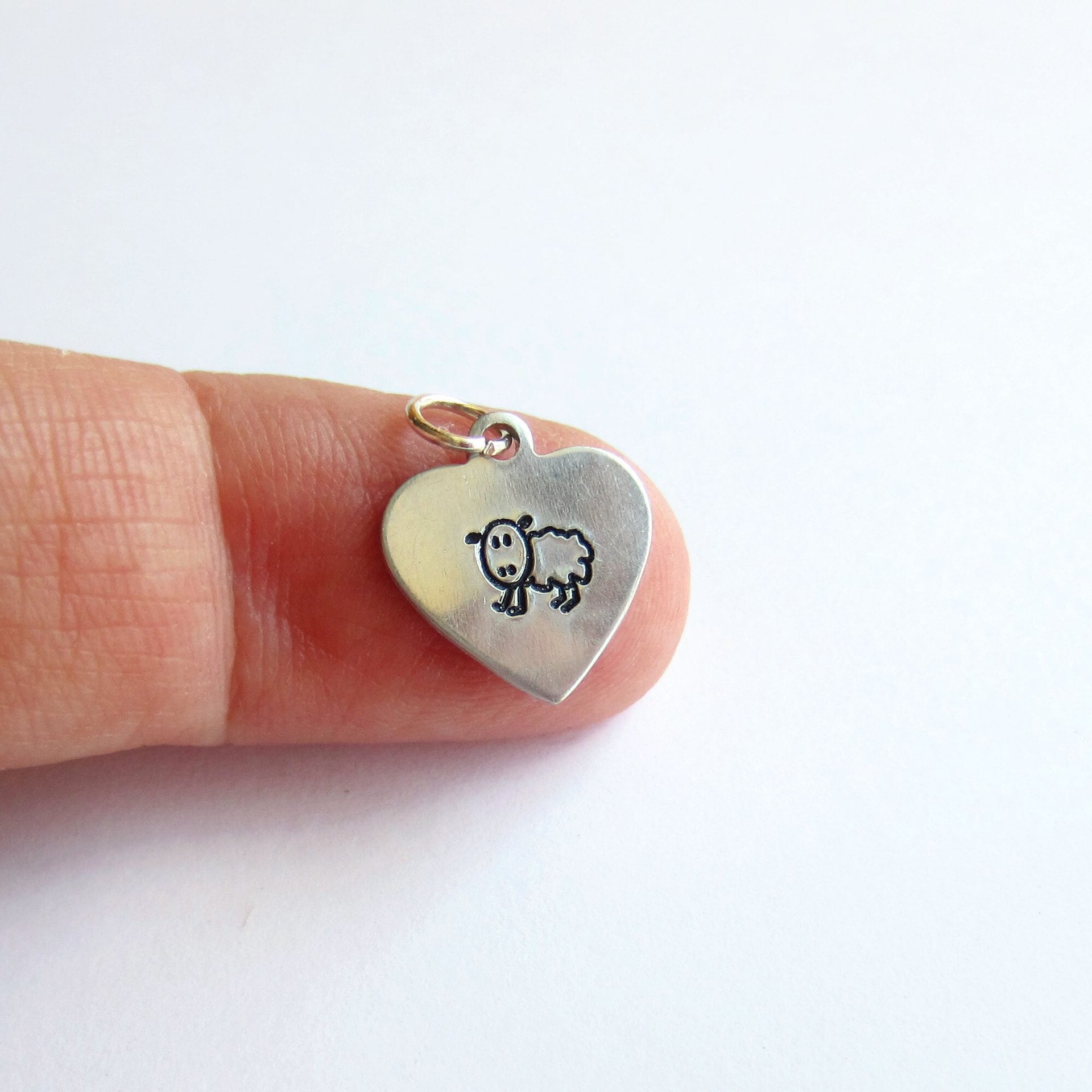 Hand Stamped Sheep Charm ~ Heart Shaped ~ Handmade by The Tiny Tree Frog Jewellery