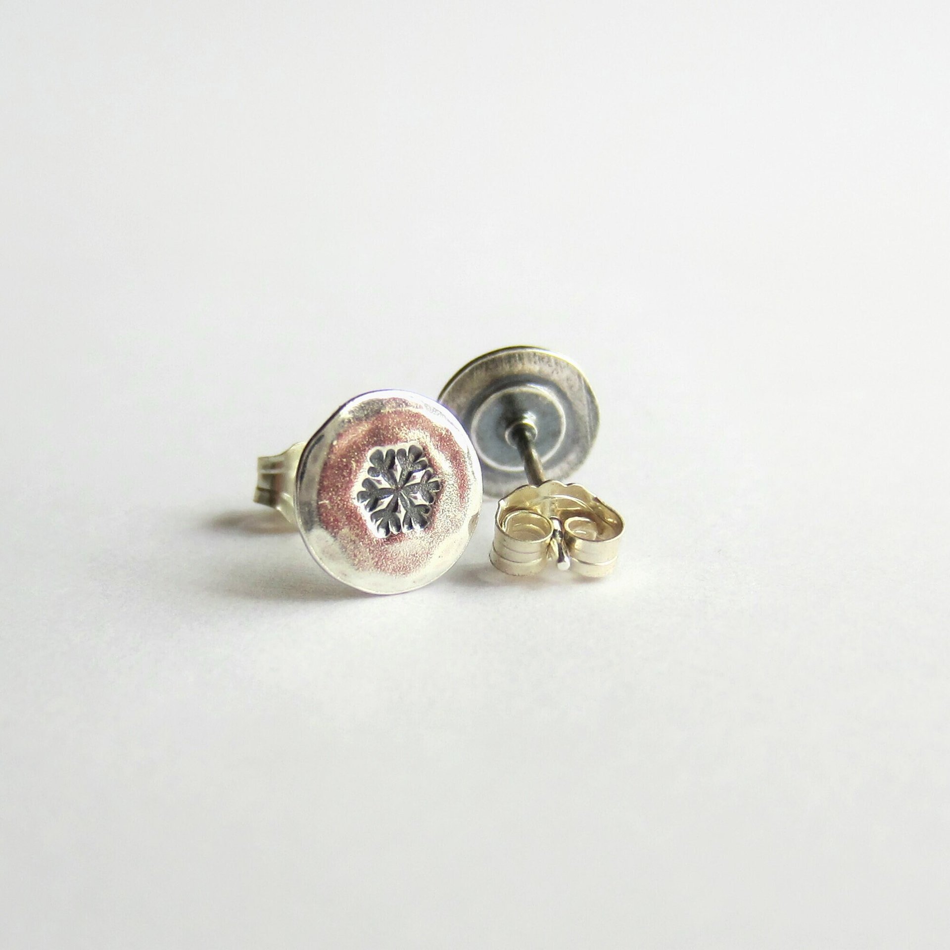 Hand Stamped Sterling Silver Snowflake Stud Earrings ~ Handmade by The Tiny Tree Frog Jewellery
