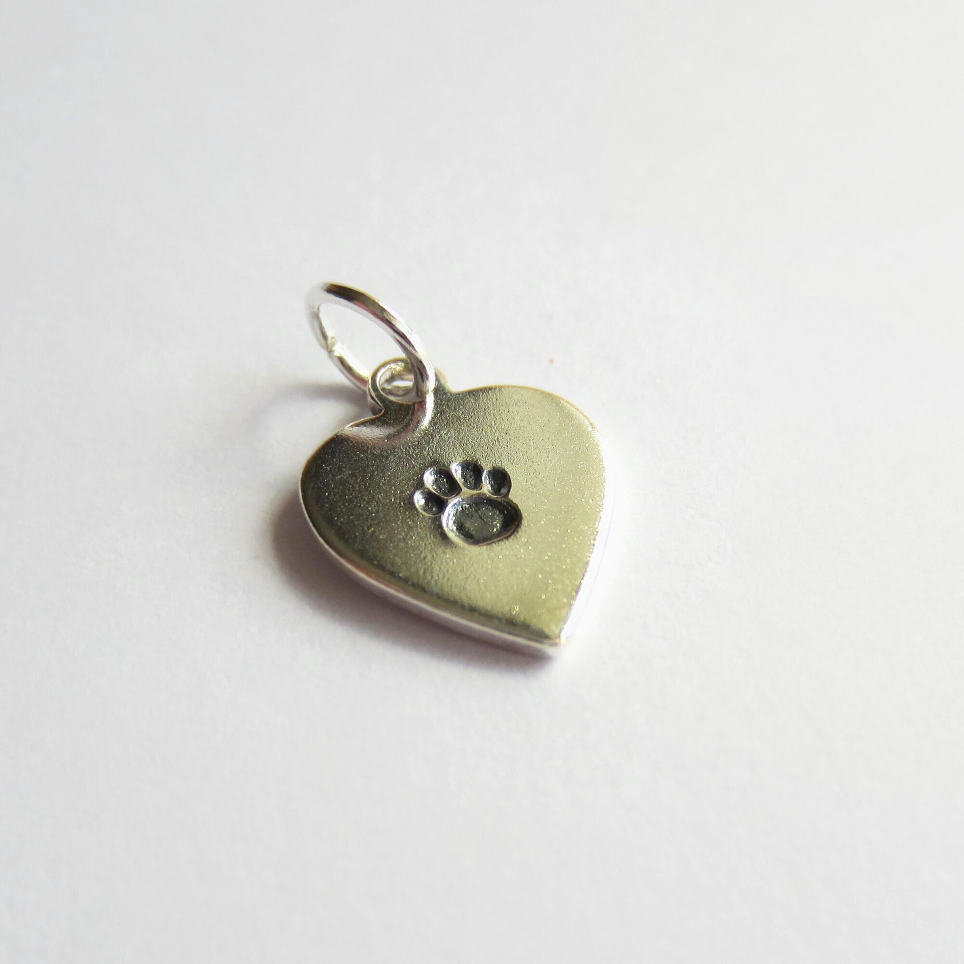 Hand Stamped Sterling Silver Heart Shaped Paw Print Charm ~ Handmade by The Tiny Tree Frog Jewellery