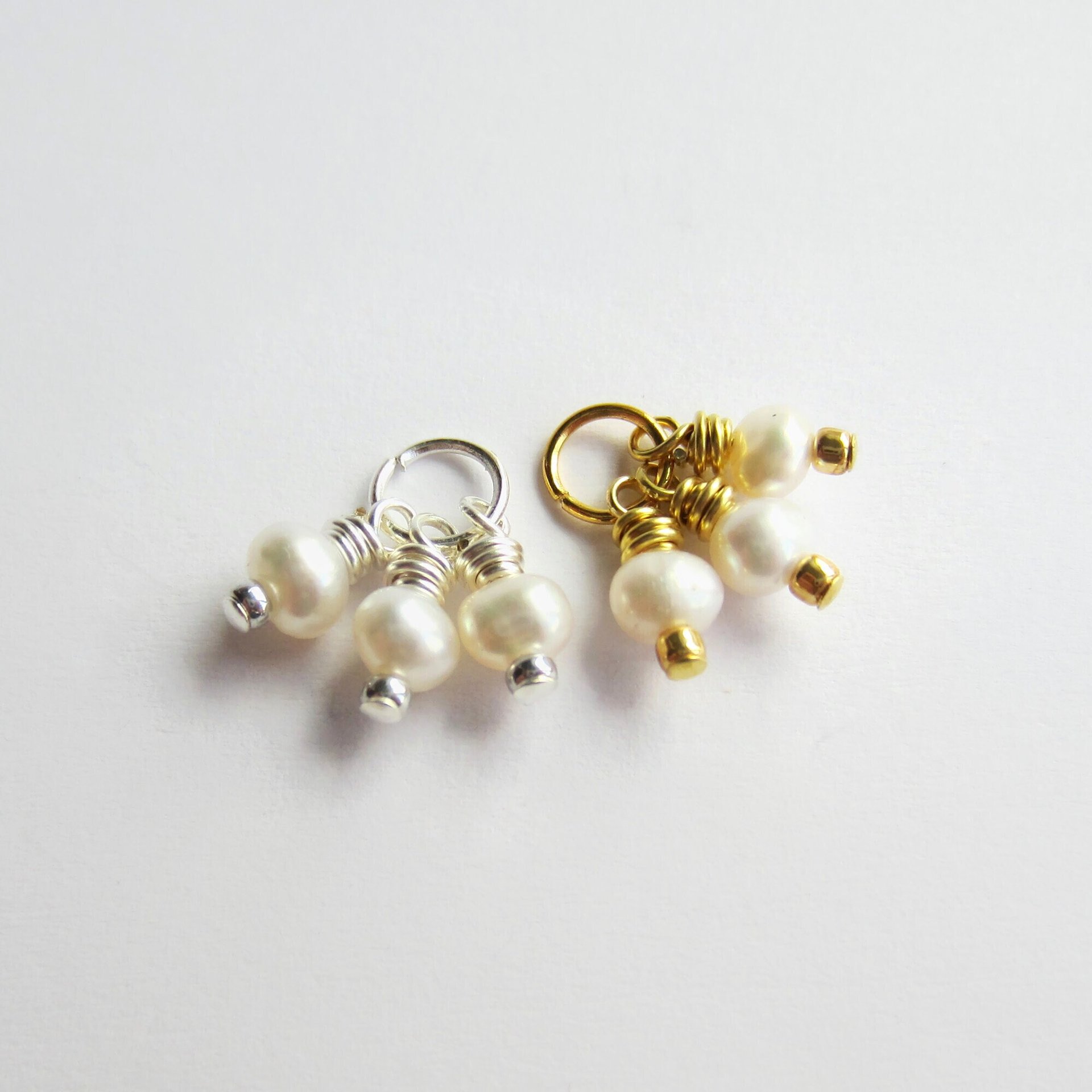 Freshwater Pearl Triple Cluster Charm ~ June Birthstone ~ Handmade by The Tiny Tree Frog Jewellery