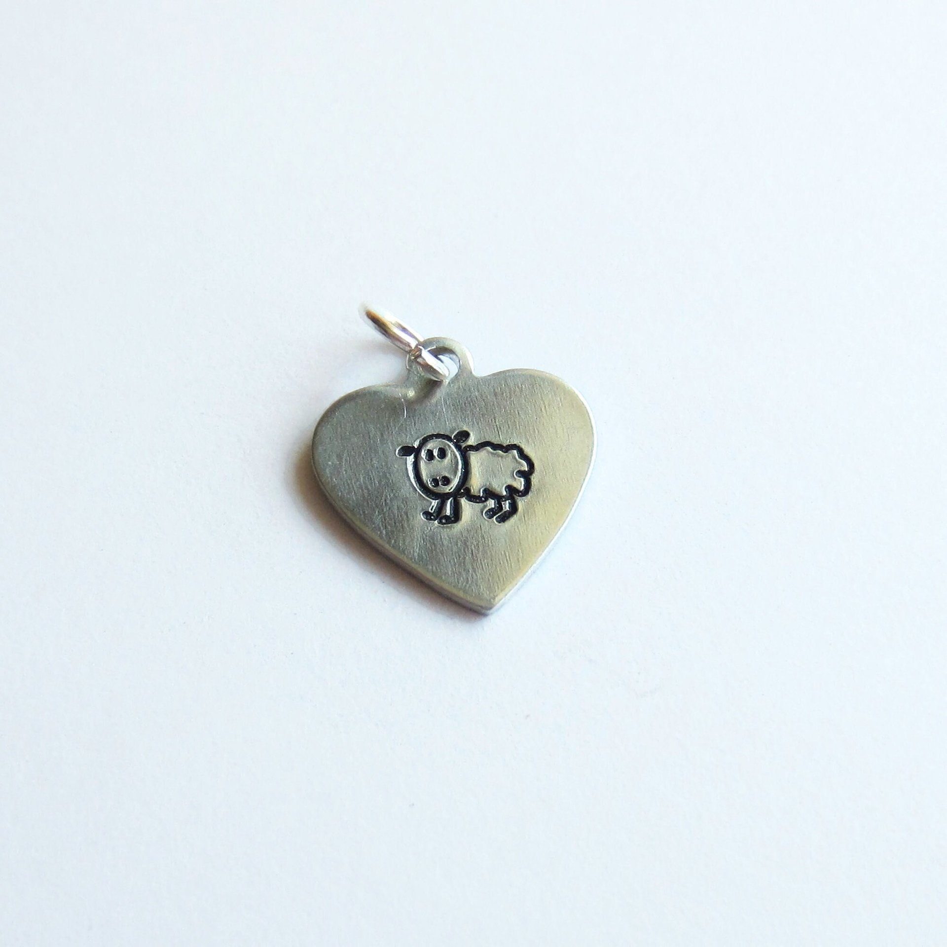 Hand Stamped Sheep Charm ~ Heart Shaped ~ Handmade by The Tiny Tree Frog Jewellery