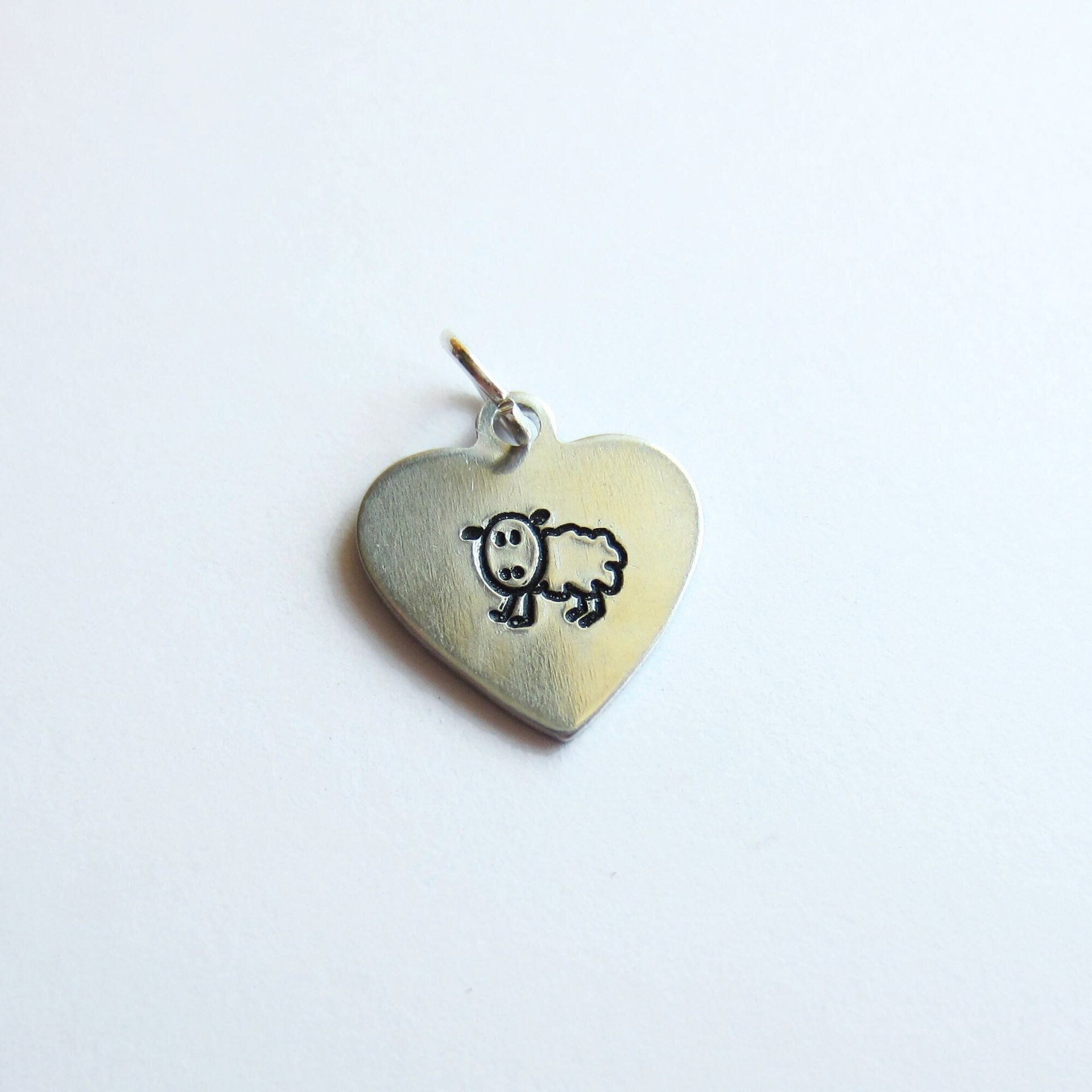 Hand Stamped Sheep Charm ~ Heart Shaped ~ Handmade by The Tiny Tree Frog Jewellery