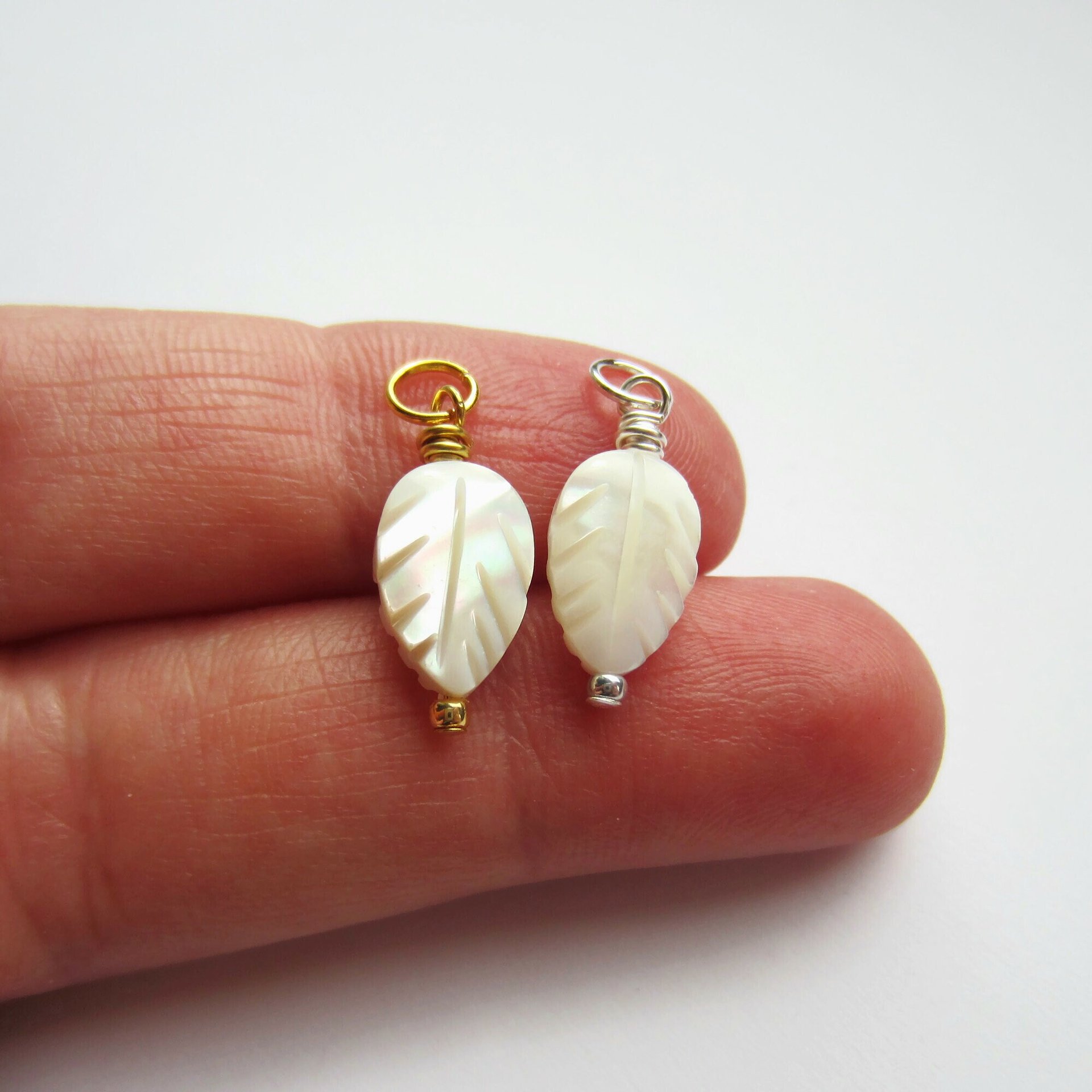 Mother of Pearl Leaf Charm ~ June Birthstone ~ Handmade by The Tiny Tree Frog Jewellery