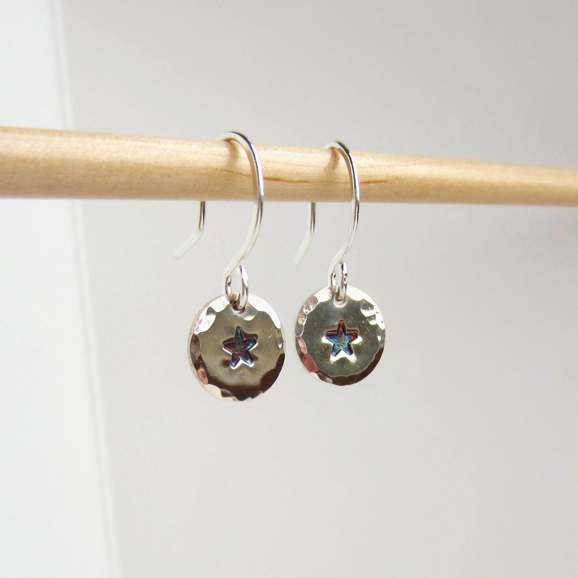 Hand Stamped Star Drop Earrings ~ 925 Sterling Silver ~ Handmade by The Tiny Tree Frog Jewellery
