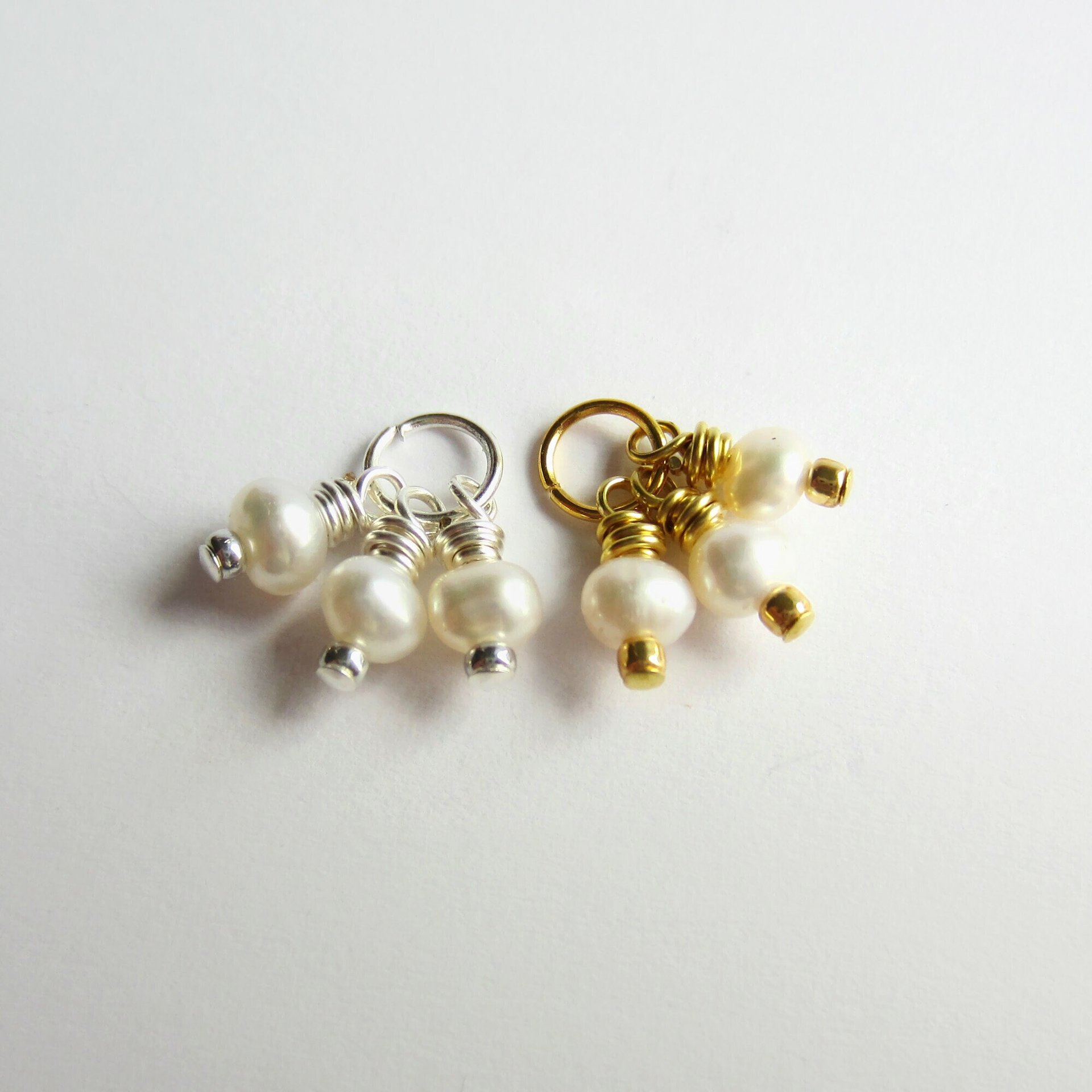 Freshwater Pearl Triple Cluster Charm ~ June Birthstone ~ Handmade by The Tiny Tree Frog Jewellery