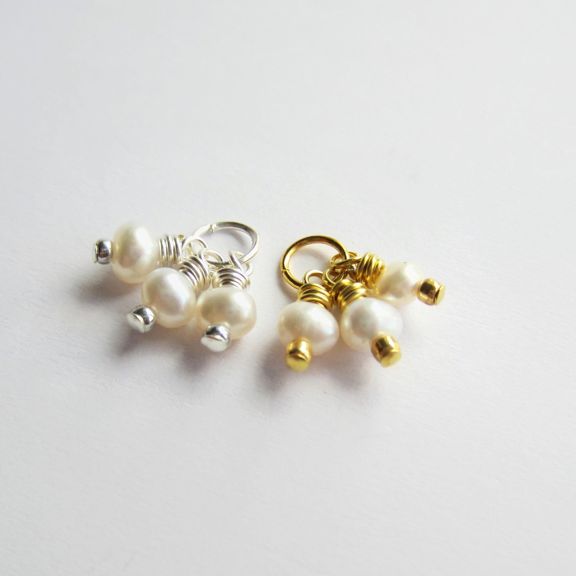 Freshwater Pearl Triple Cluster Charm ~ June Birthstone ~ Handmade by The Tiny Tree Frog Jewellery