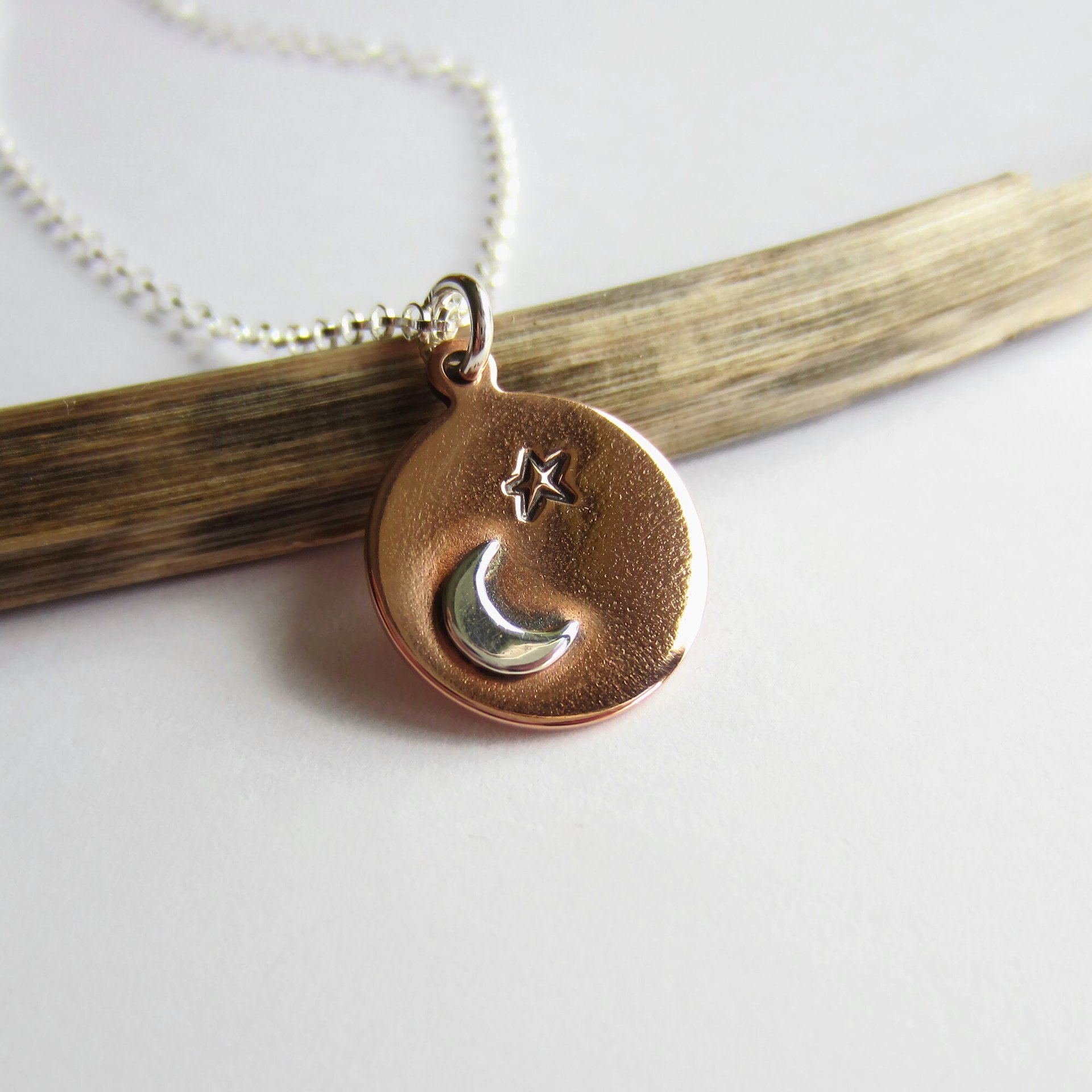 Crescent Moon and Star Copper Necklace ~ Handmade by The Tiny Tree Frog Jewellery