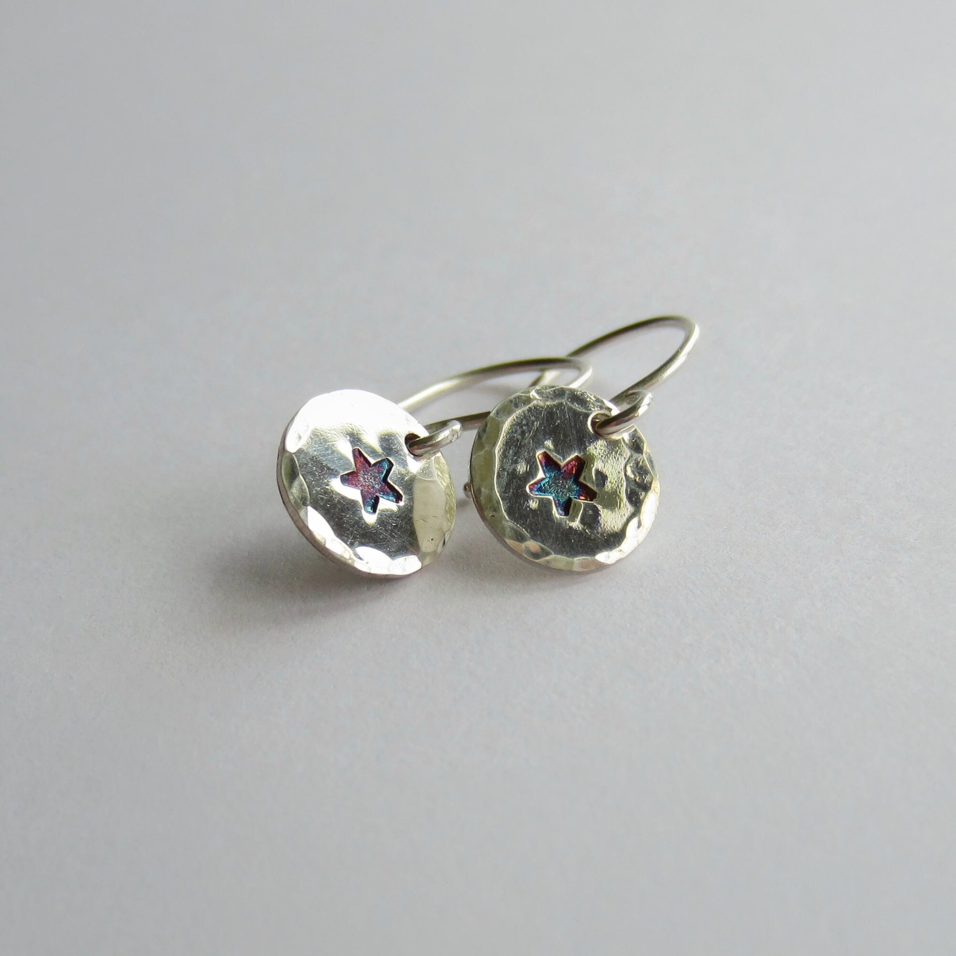 Hand Stamped Star Drop Earrings ~ 925 Sterling Silver ~ Handmade by The Tiny Tree Frog Jewellery
