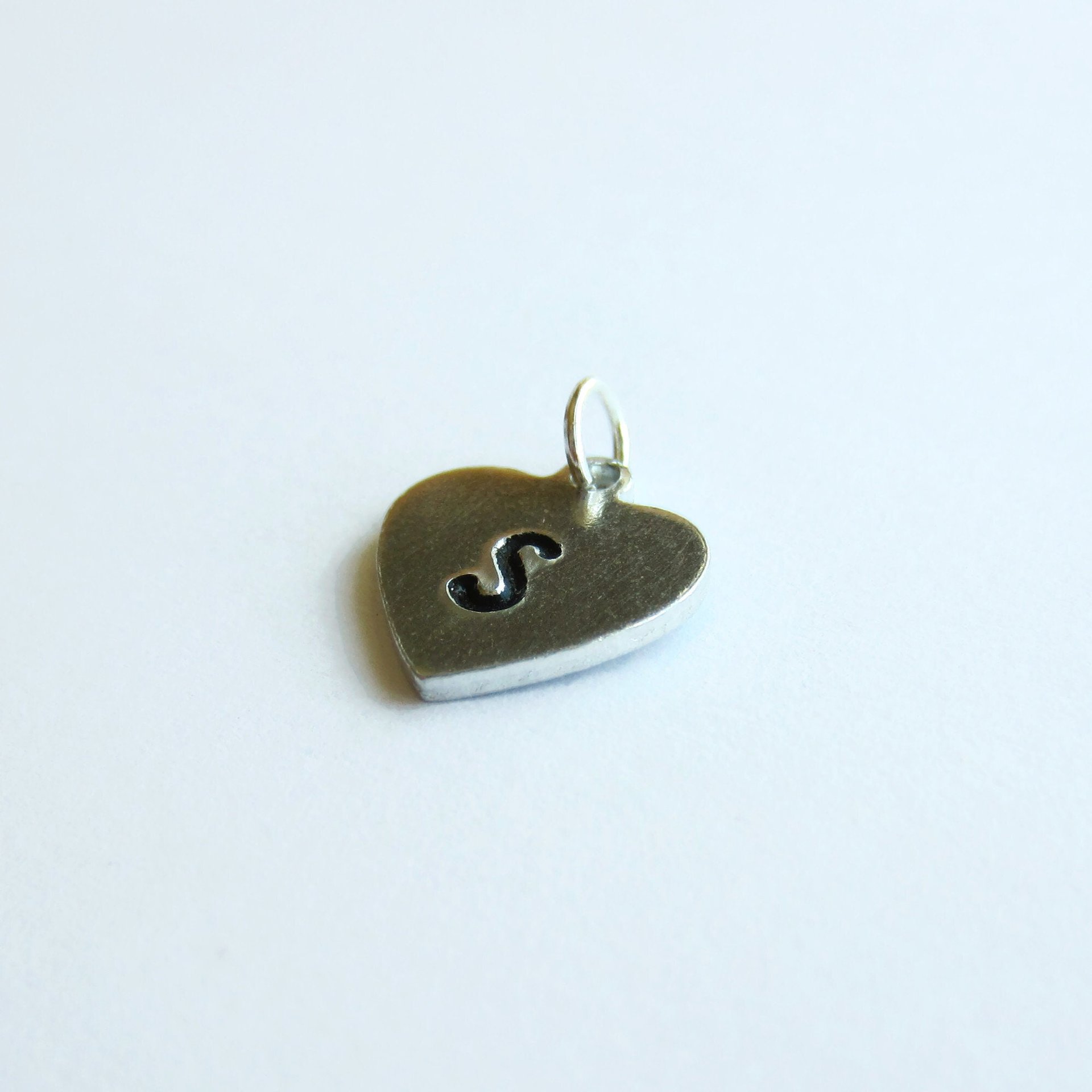 Initial Hand Stamped Initial Letter Heart Charm ~ Handmade by The Tiny Tree Frog Jewellery