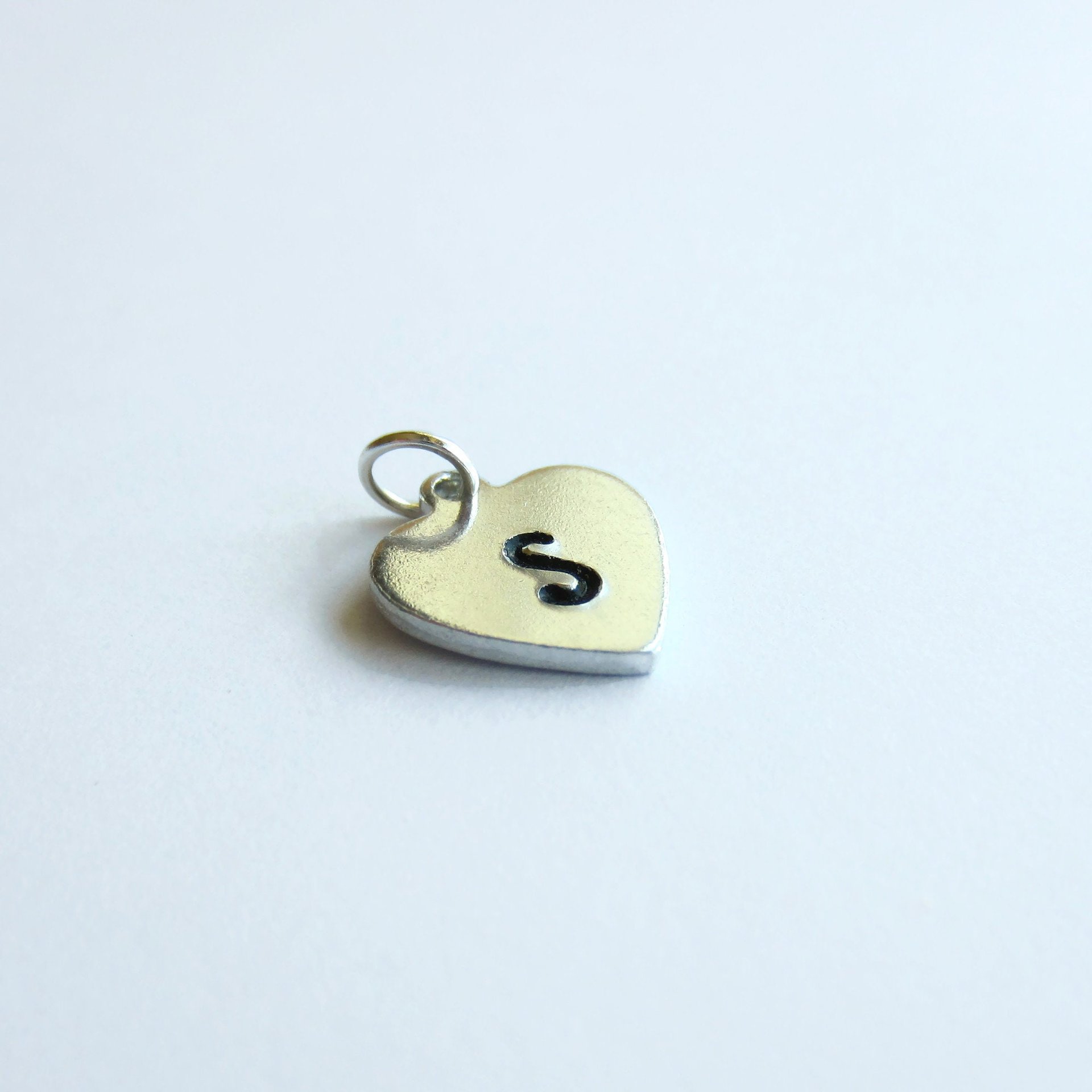 Initial Hand Stamped Initial Letter Heart Charm ~ Handmade by The Tiny Tree Frog Jewellery