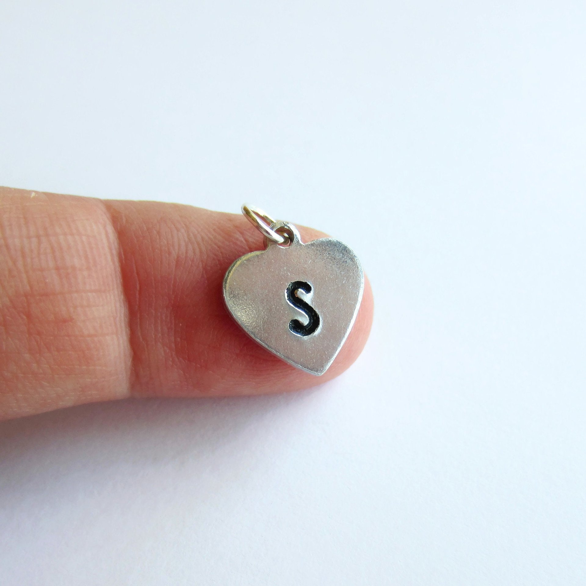 Initial Hand Stamped Initial Letter Heart Charm ~ Handmade by The Tiny Tree Frog Jewellery