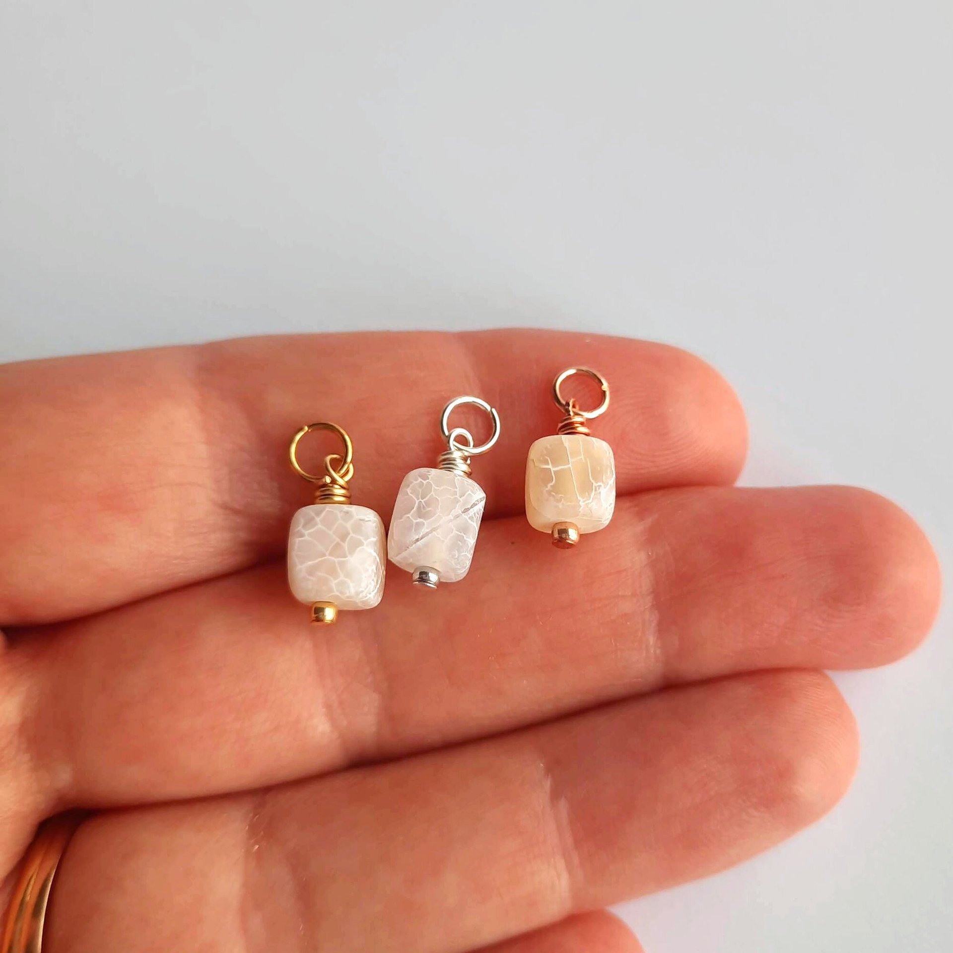 Frosted Cracked Agate Gemstone Cube Charm ~ Handmade by The Tiny Tree Frog Jewellery